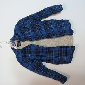The Children's Place Sherpa Lined Shacket Jacket Snap Front Plaid
